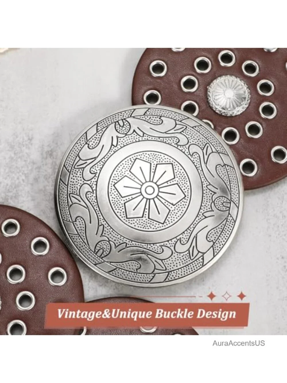 Wide Western Disc Belt Cowgirl Boho Faux Leather Belt for Jeans Dress